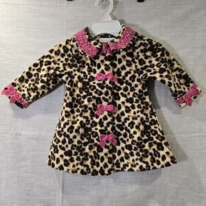 Bonnie Baby Dress Coat Jacket 12 Months Leopard Animal Print Fleece Pink Bow‎